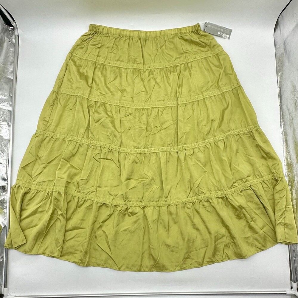 Go Silk Woman Plus Size 1X Sage Green Silk Blend Bohemian Tiered Maxi Skirt NWT
